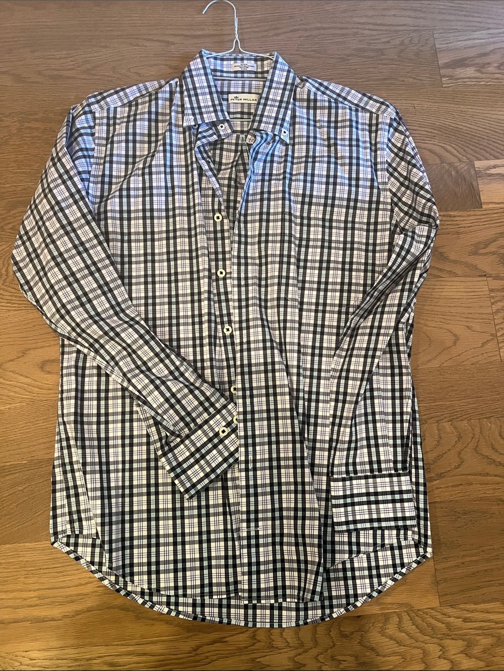 Peter Millar Blue and White Plaid Button-Down Shirt
